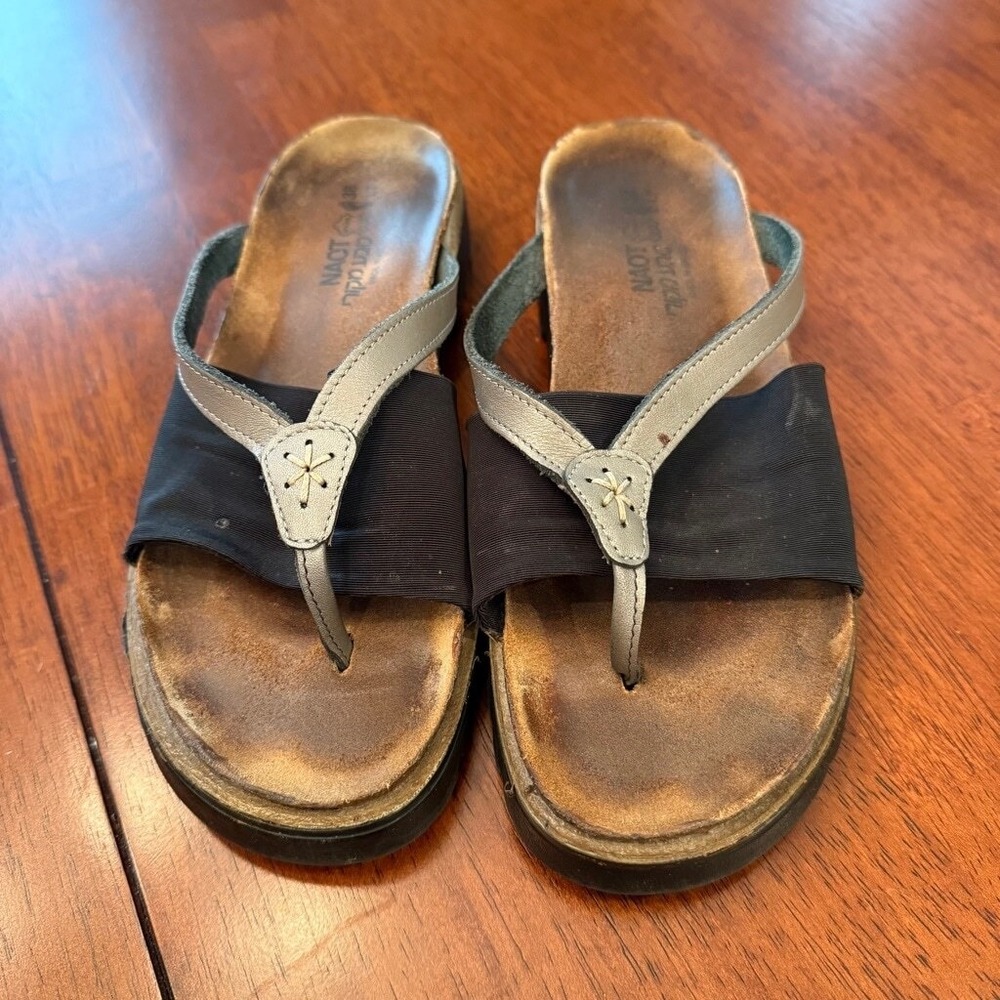 Naot Orion Black Silver Stretch‎ Thong Sandals Israel Size 7/38